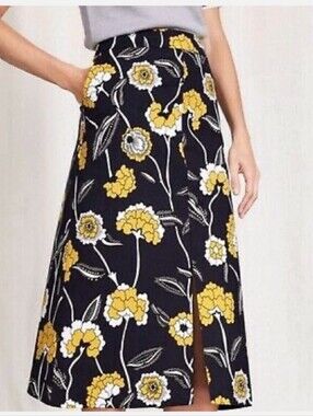 Boden Riviera Floral A-Line Skirt Navy White Yellow